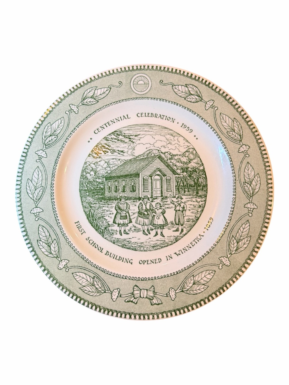 Vintage Monochromatic Green Centennial Celebration Ceramic Plate Winnetka School